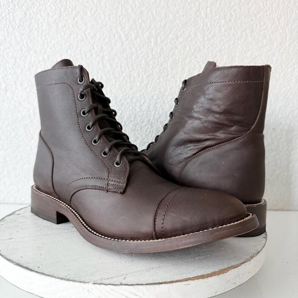 NEW Lane Mens Brown Ankle Boots Size 9.5 Lace-up Casual Genuine Leather Sole